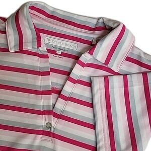 Pebble Beach‎ PERFORMANCE Pink Striped Women's Medium Short Sleeve Polo Shirt