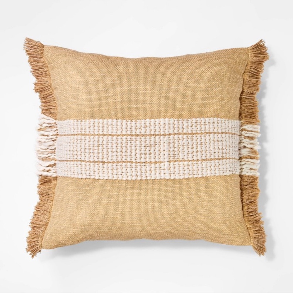 Threshold Studio McGee Woven Striped Throw Pillow Neutral Cream Fringed Trim
