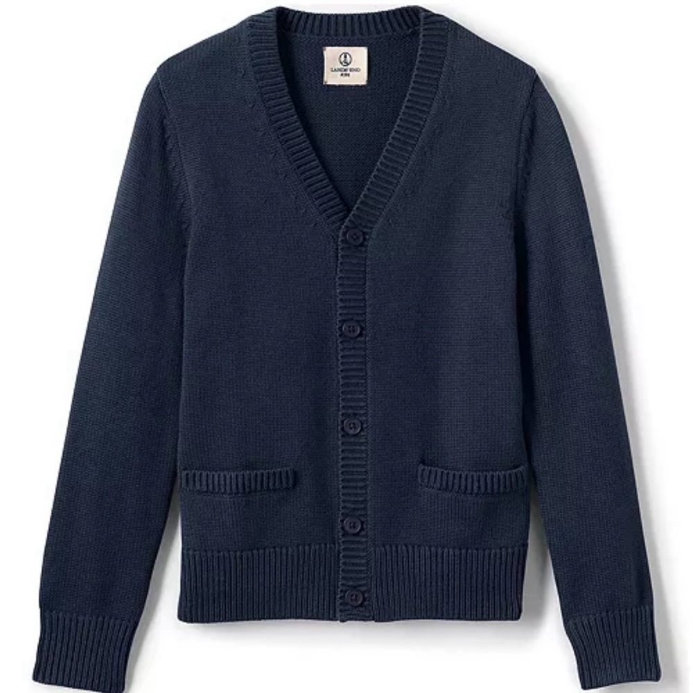 Lands' End Navy Kids Cardigan Sweater - Picture 2 of 2