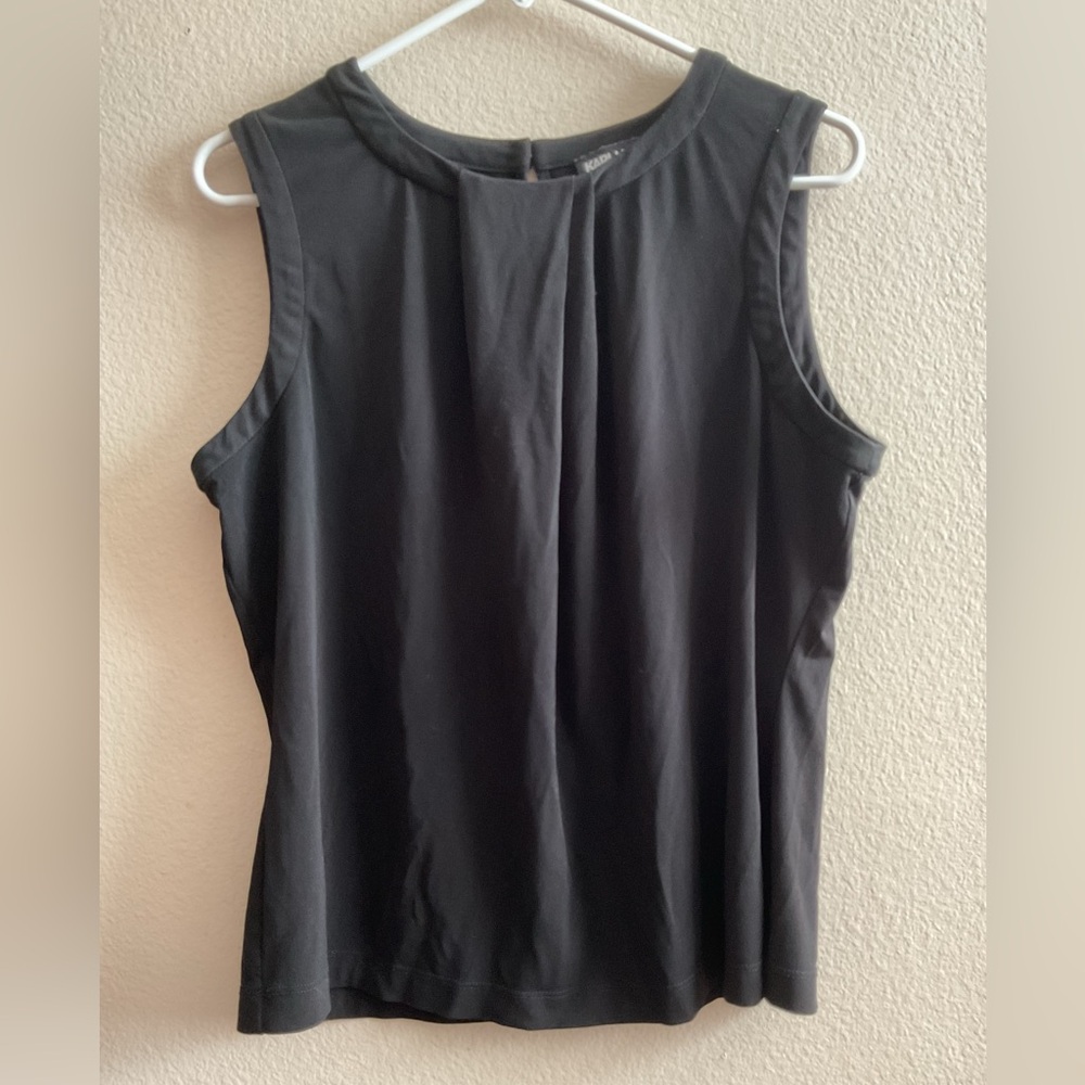 Karl Lagerfeld Paris Black Sleeveless Women's Front‎ Pleat Top size Large
