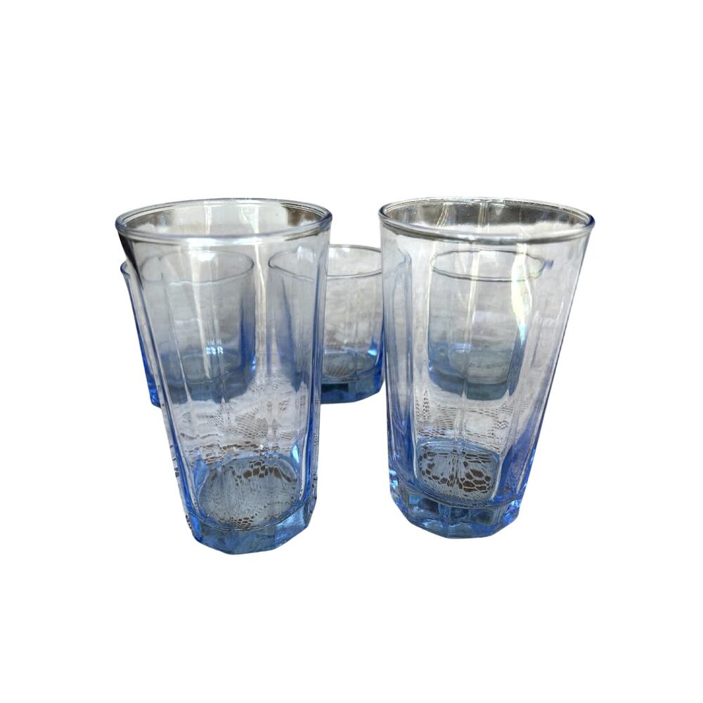 Vintage Anchor Hocking Blue Reflections High and Low-Ball Drinking Glasses - Picture 2 of 7