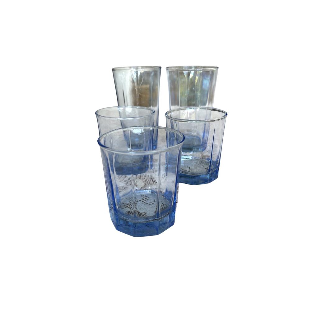 Vintage Anchor Hocking Blue Reflections High and Low-Ball Drinking Glasses - Picture 5 of 7