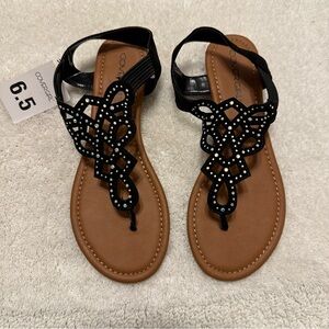 Black Rhinestone Embellished Covergirl Sandals 6.5