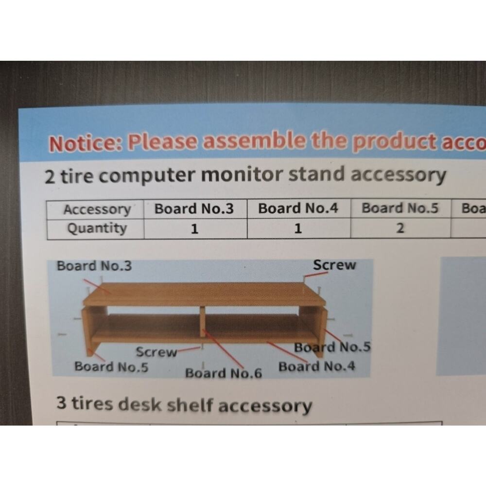 2 Tier Computer Monitor Stand 19.7in Gray Woodgrain Desk Riser Shelf Organizer - Picture 6 of 6
