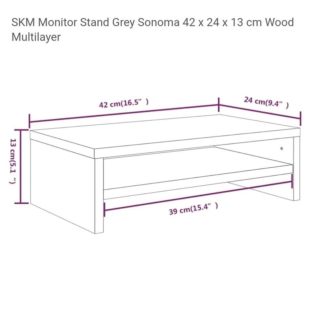 2 Tier Computer Monitor Stand 19.7in Gray Woodgrain Desk Riser Shelf Organizer - Picture 5 of 6
