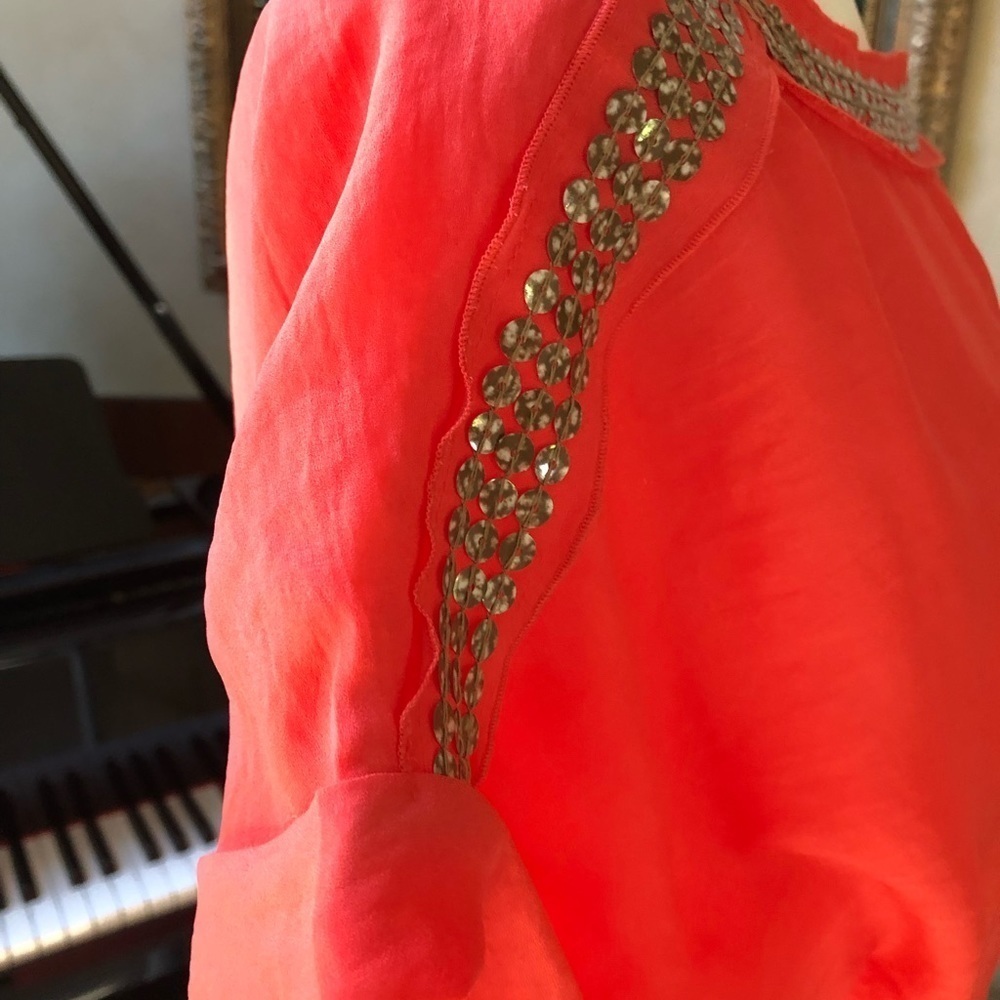Ann Taylor LOFT Coral embellished Bateau neck blouse silky sheer women’s Small - Picture 6 of 8