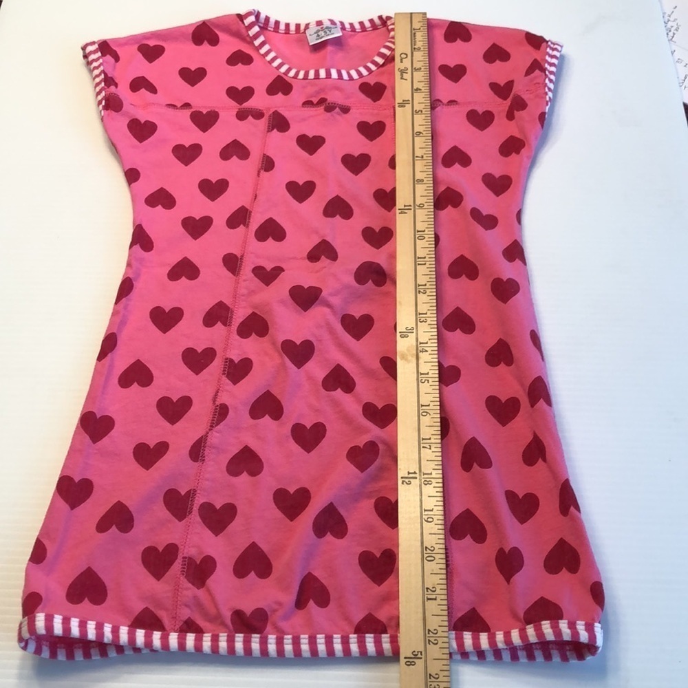 Pink Cotton Short Sleeve Dress Red Hearts Candy Stripe Accent Little Girl's 4/5 - Picture 9 of 12