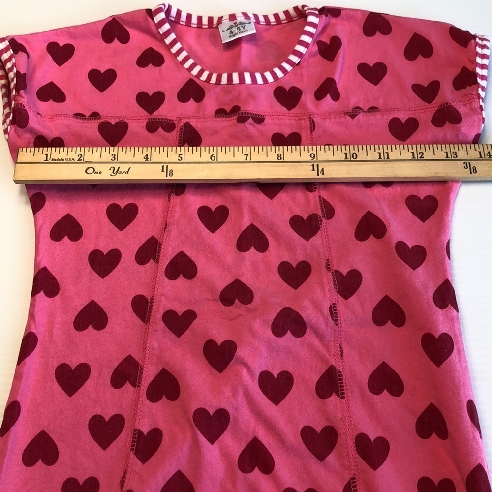 Pink Cotton Short Sleeve Dress Red Hearts Candy Stripe Accent Little Girl's 4/5 - Picture 10 of 12