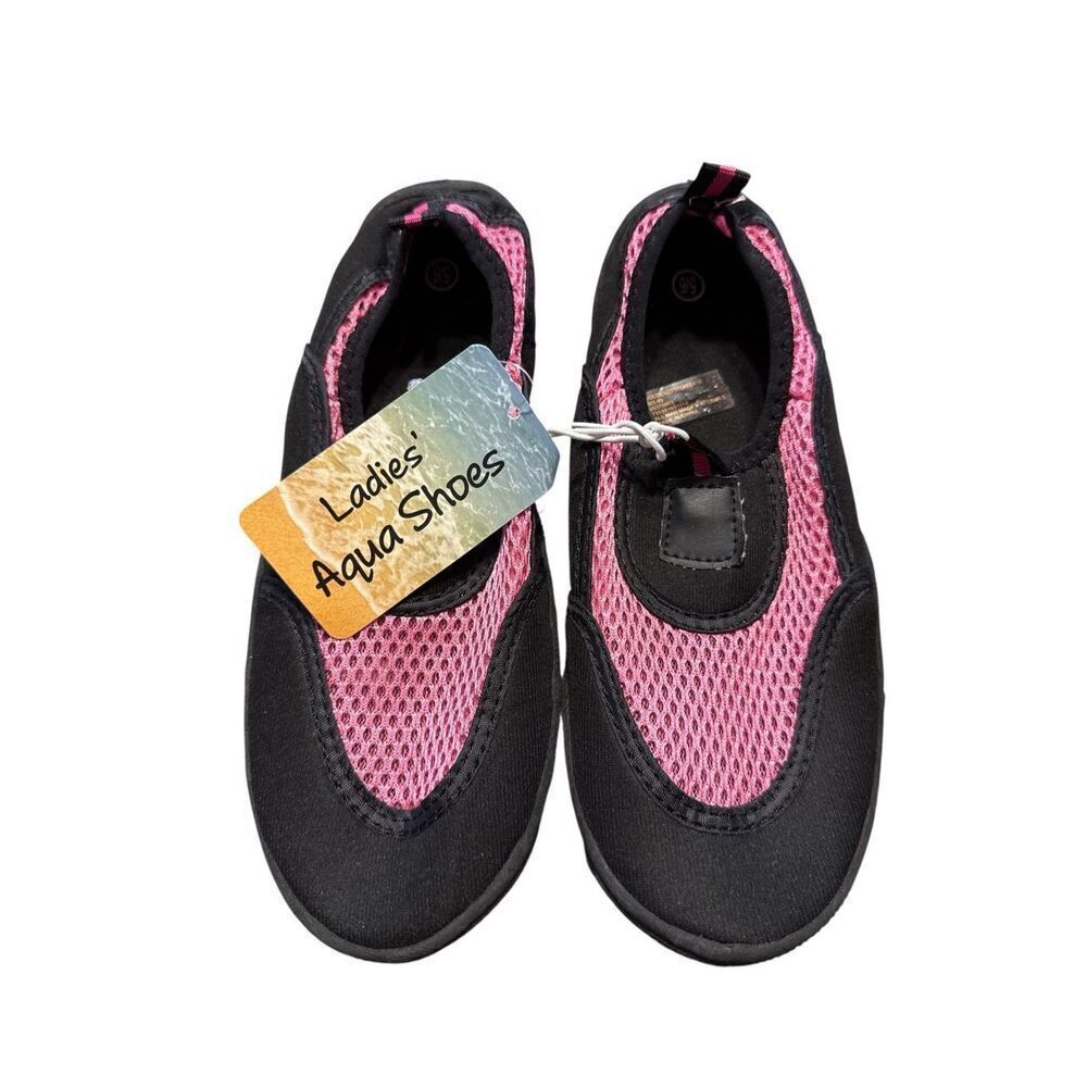 NEW Ladies Aqua Shoes Size M (5-6) Swimming Shoes Black & Pink Beach Pool Play