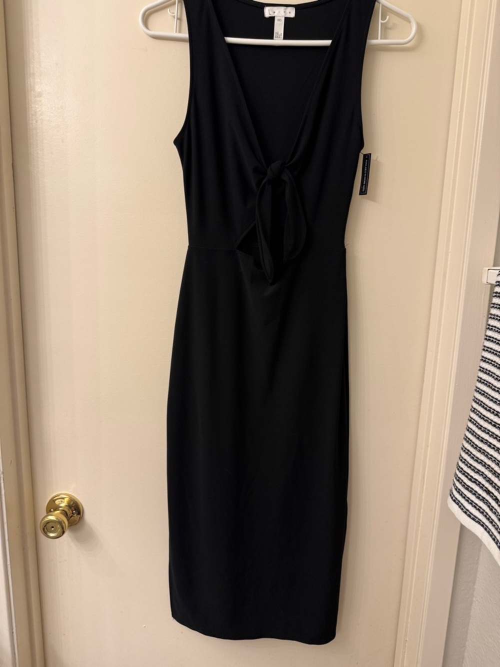 LEITH - Black Midi open Tie-Front Sleeveless Dress - XXS