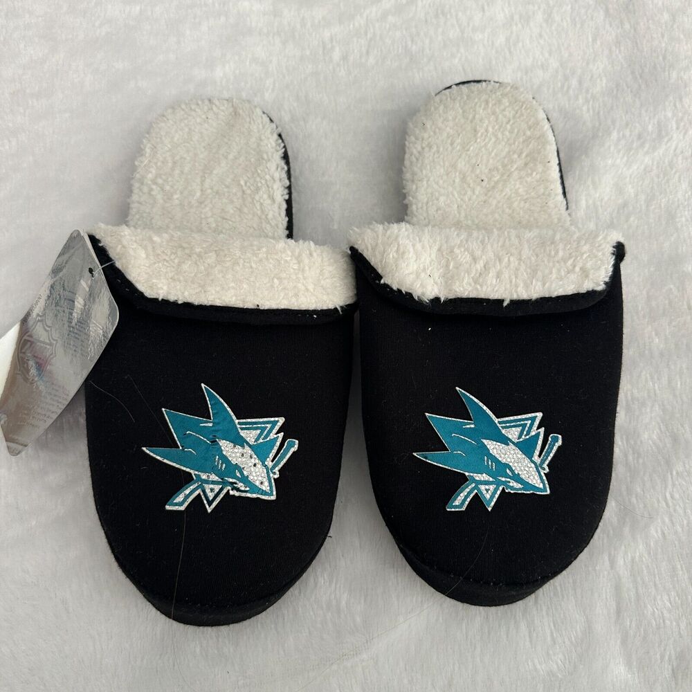 NEW San Jose Sharks‎ Women's Slippers Size XL But Runs Small, Black Forever