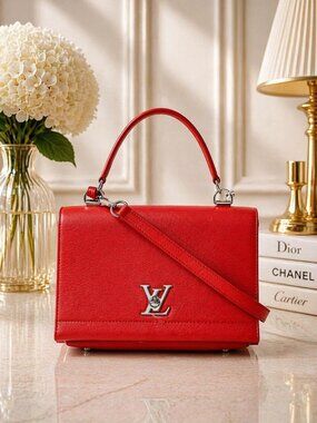 Authentic Louis Vuitton Lockme II Red Leather LV Satchel Crossbody Shoulder Bag