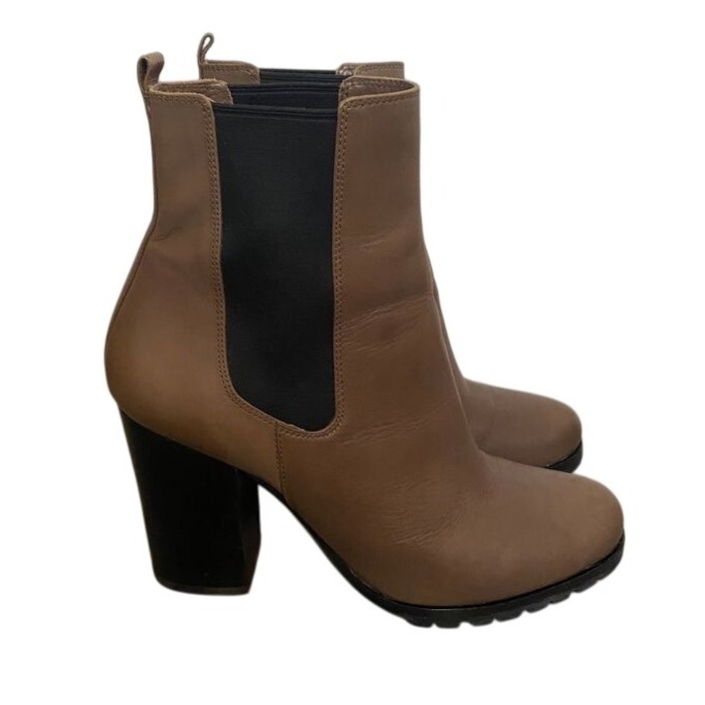 Coach Tan Brown Leather Chelsea Block Heel Ankle Boots Lug Sole Womens 8.5‎ B