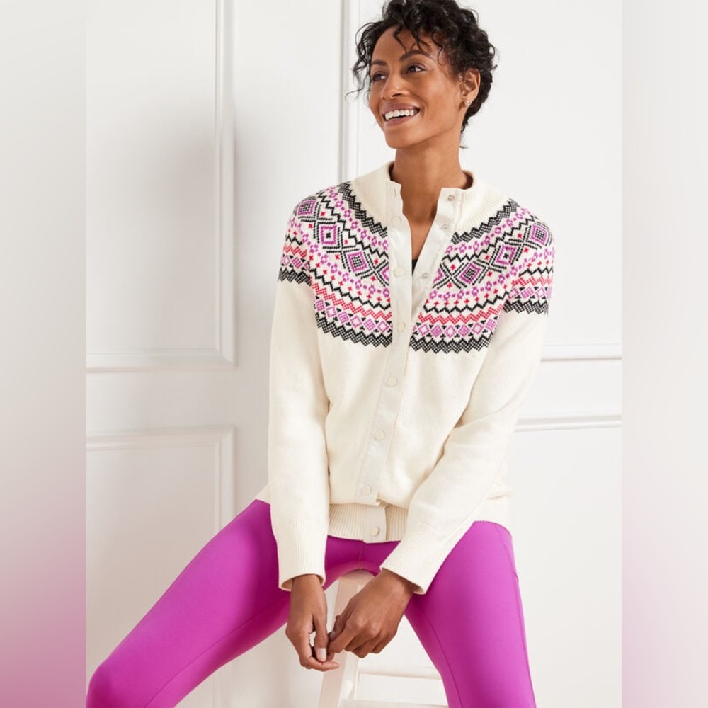 THERMOLITE SWEATER JACKET - MODERN FAIR ISLE SIZE SMALL PETITE