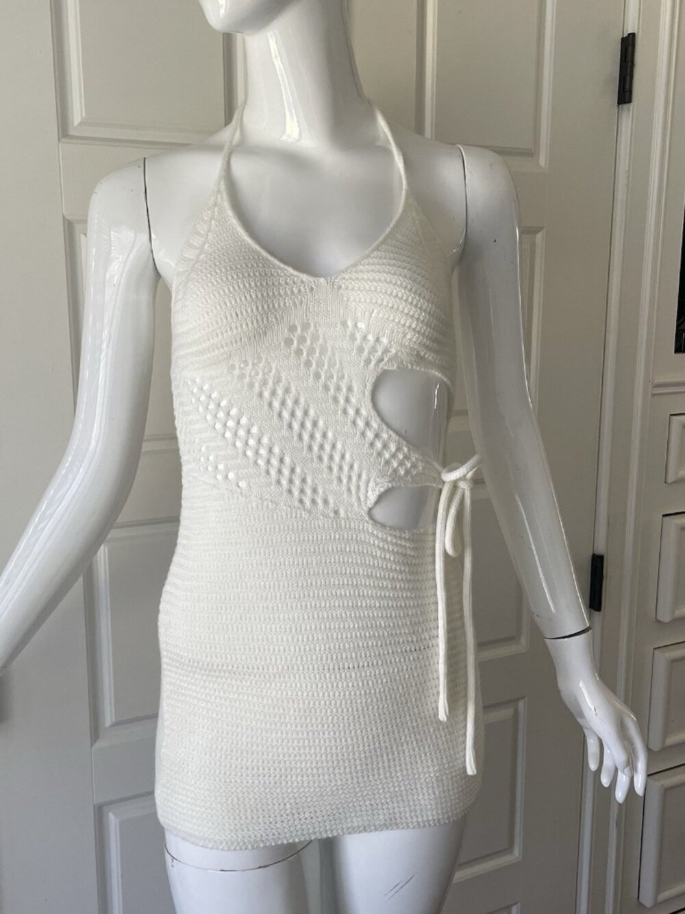 Crochet Halter Top Women X Small Cream Festival Coachella Concert Boho