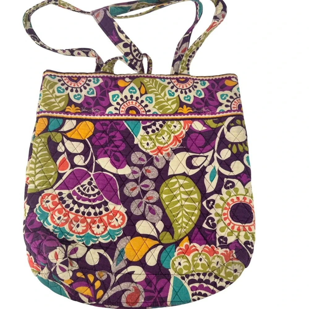 Vera Bradley Quilted Purse / Tote purple Floral Print Convertible Strap - Picture 2 of 8