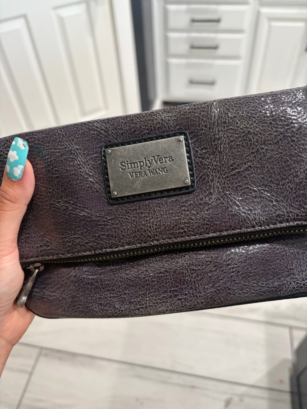 Simply Vera Vera Wang Deep Plum Leather Wristlet Clutch