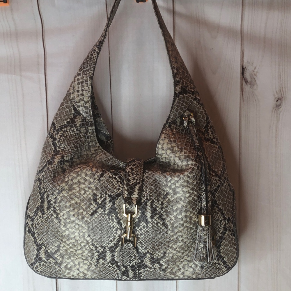 G.I.L.I. Lg Python Print Soft Leather Hobo Shoulder Bag Gold tone hardware NEW - Picture 13 of 16