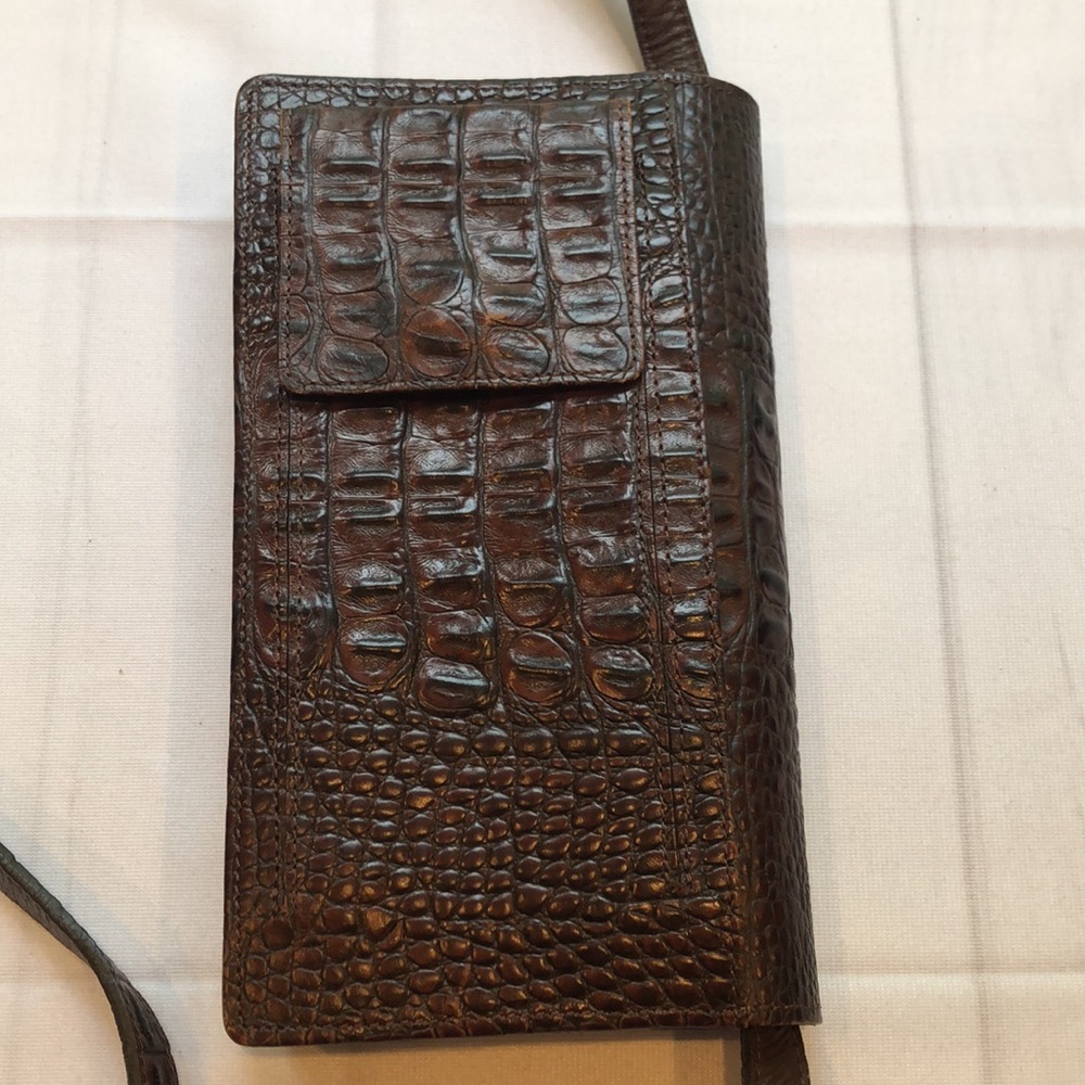 Brighton Vintage Crossbody Brown Croc Embossed Leather Clutch Purse Organizer - Picture 15 of 16