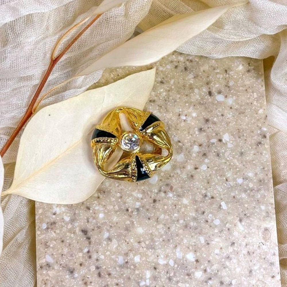 Gold‎  and Black Scarf Clip with Clear Stone