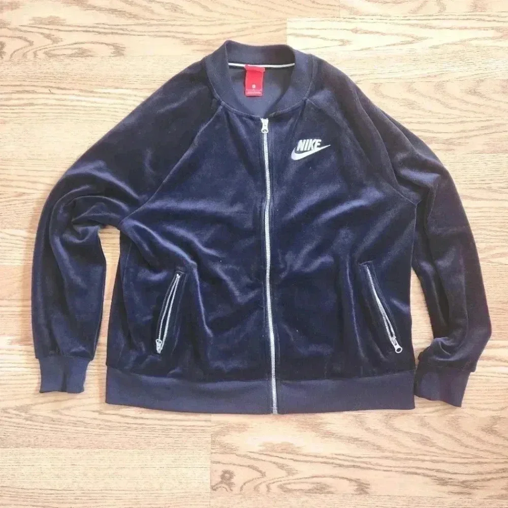 EUC Vintage Nike Velour Blue Track Jacket, Size L - Picture 1 of 8