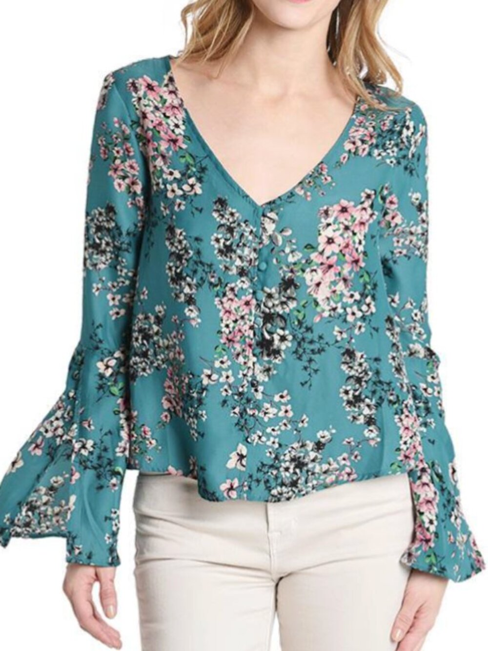 Cupcakes and Cashmere Nadette Floral V-Neck Top Size Medium