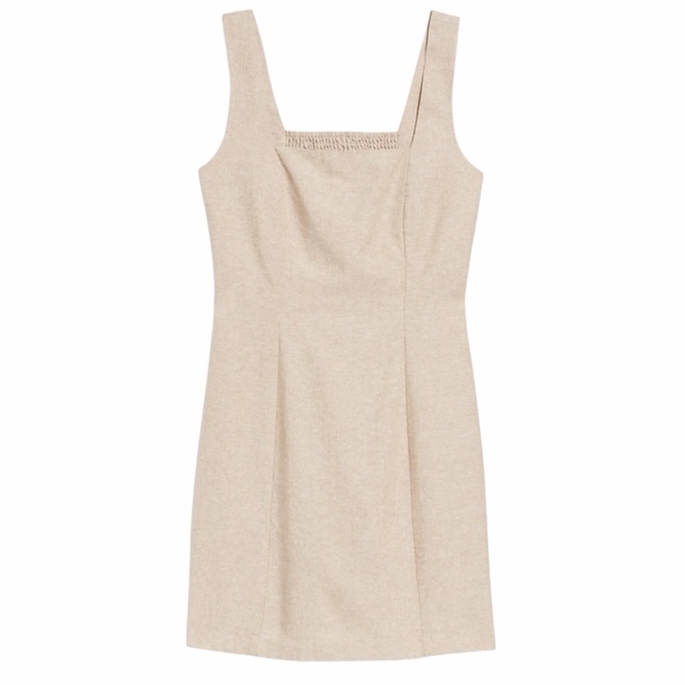Old Navy Square Neck Linen Blend Smocked Back Tank Mini Dress L Natural Flax