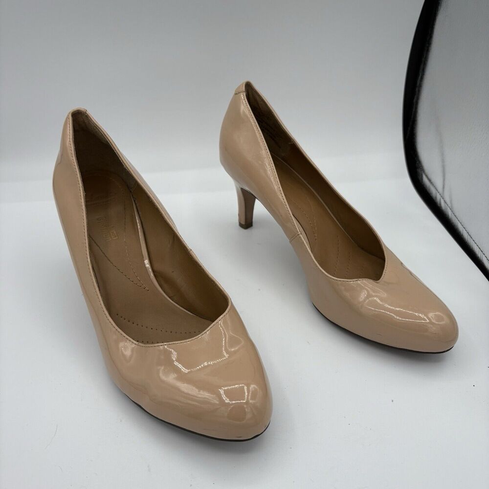Clarks Heels Womens Size 9.5 Dalia Rose Pump Beige Cone Dress Work‎ G3