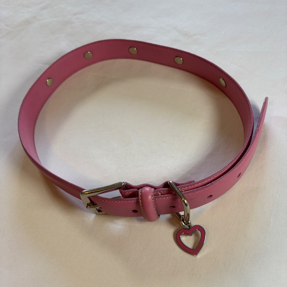 Coach Pink Leather Heart Studded Dog Collar XL 8848 Silver Tone Hardware