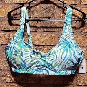 Shade & Shore Tropical Green and Blue Bikini Top Size 18 NWT