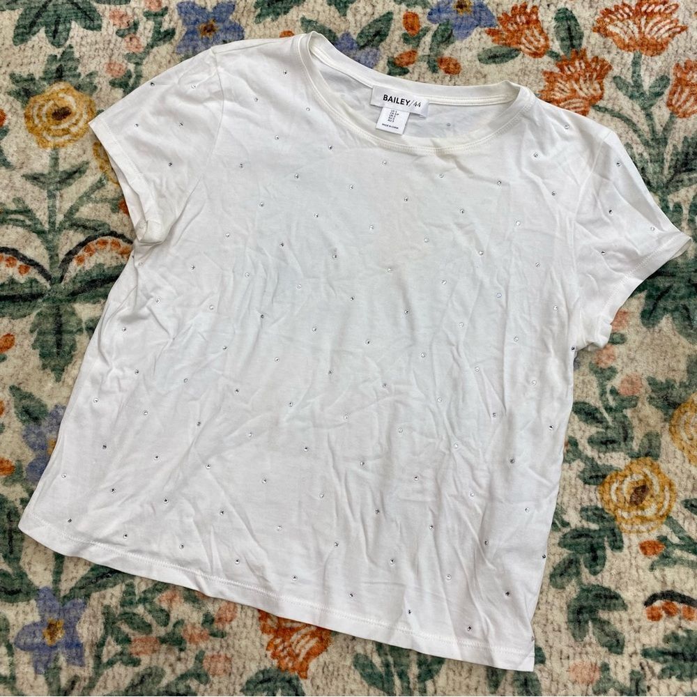 Bailey 44 Rhinestone Tee White Sparkle size small