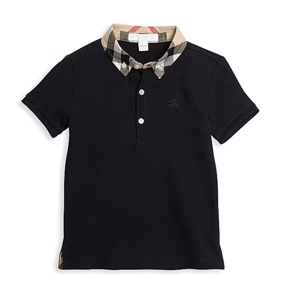 Burberry Black Polo with Beige Check Collar