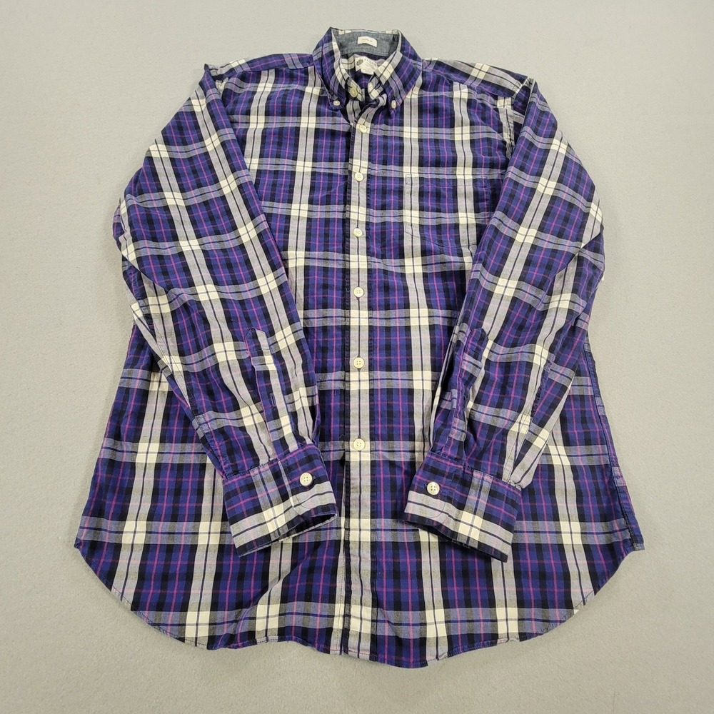 J.Crew Washed Casual Plaid Button Shirt Purple Blue Cotton Men's Large Preppy - Picture 2 of 7