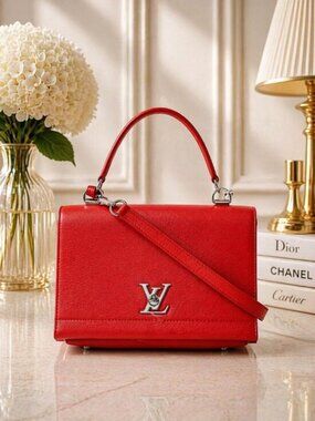 Authentic Louis Vuitton Lockme II Red Leather LV Satchel Crossbody Shoulder Bag