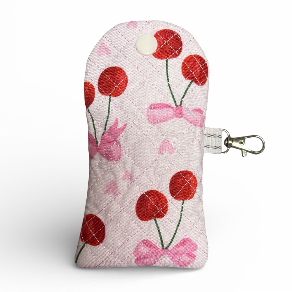 Hand Crafted AirPod Case Quilted Cherry Fabric with Keychain Cotton Earbud Case - Picture 9 of 14