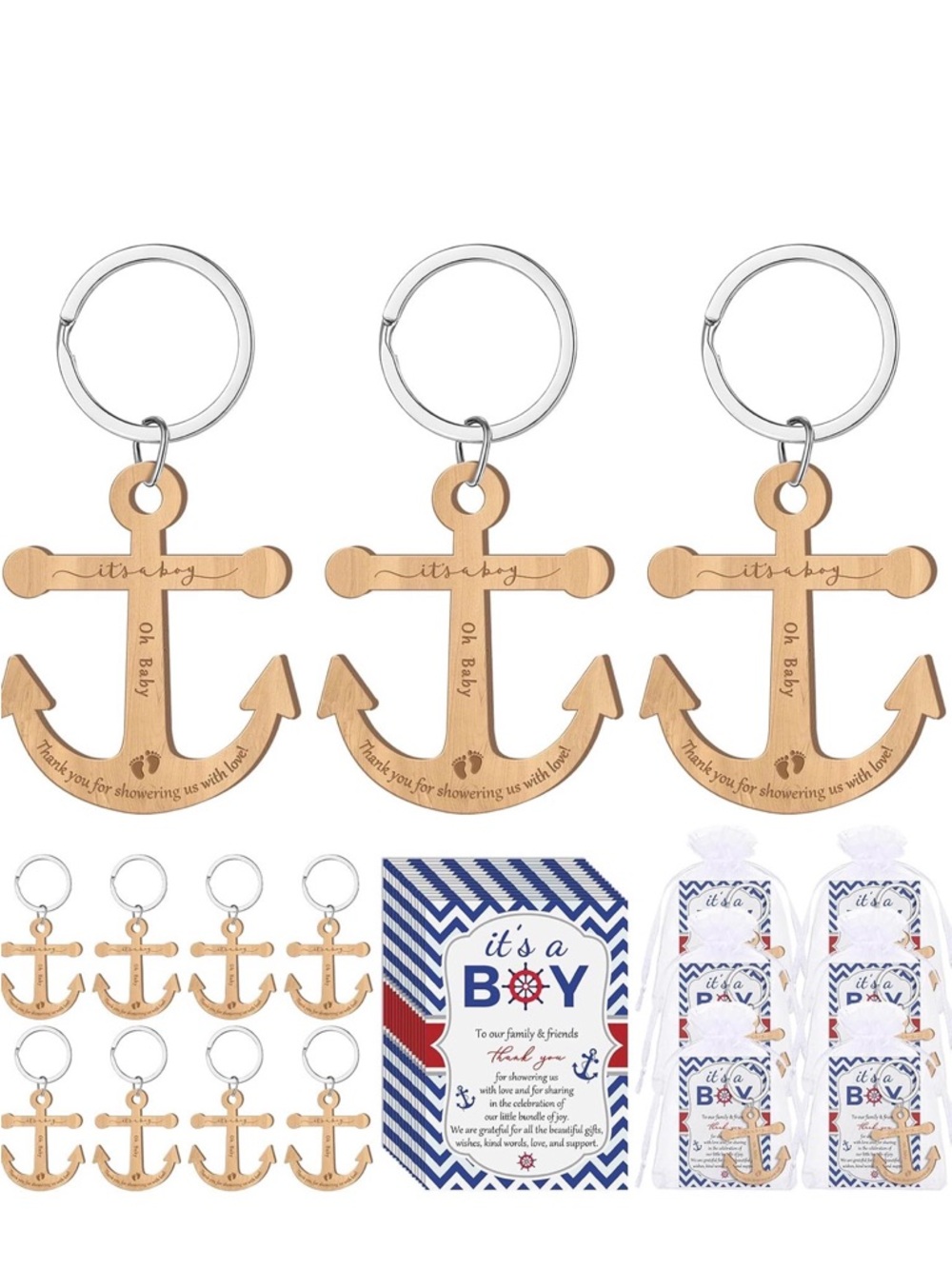 'It's a Boy' Anchor Keychain - Blue with Bags