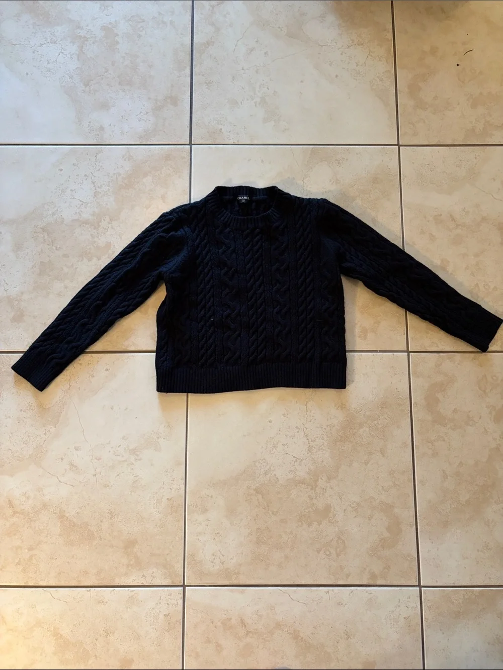 CHANEL Black Cable Knit Crewneck Sweater - Picture 1 of 2