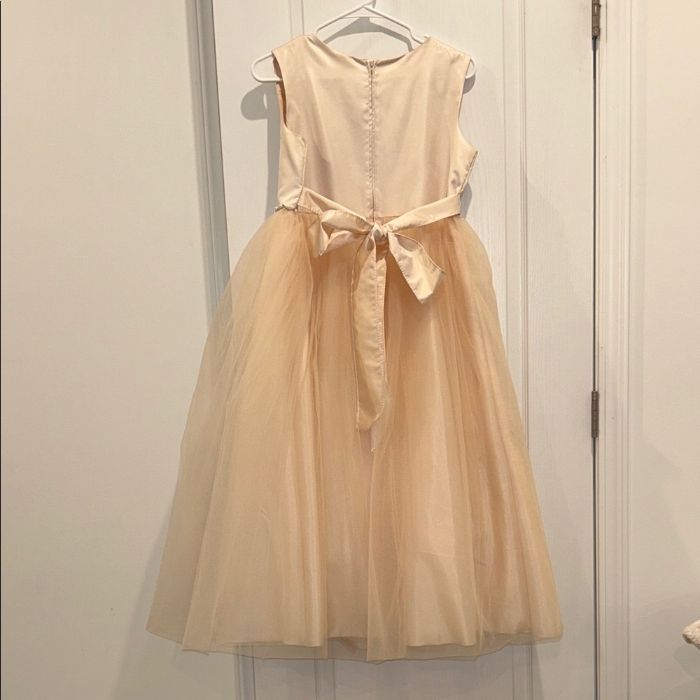 Kid’s Dream Satin Top Girls Dress with Wavy Rhinestone & Pearl Trim, Size 18.5 - Picture 6 of 8