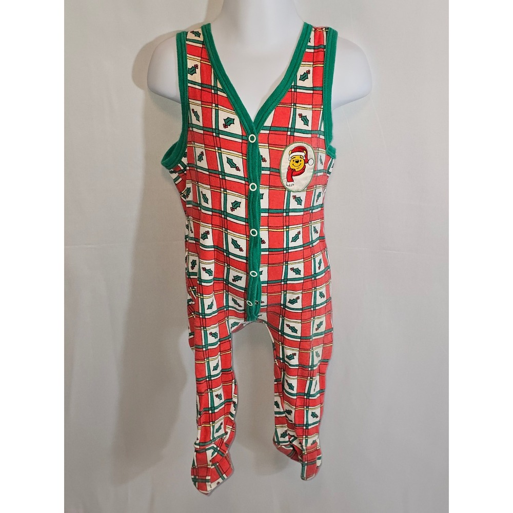 Vintage Disney‎ Winnie the Pooh Overalls M 19-26Lbs Jumpsuit Christmas Holiday
