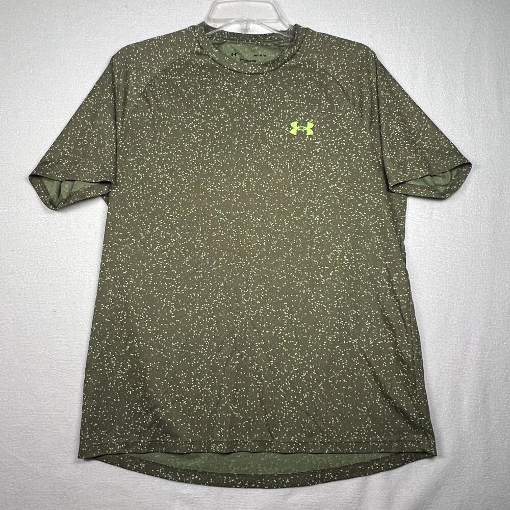 Under Armour Tech Tee Shirt Size Med Green Dot Speckled Workout‎ Fitness
