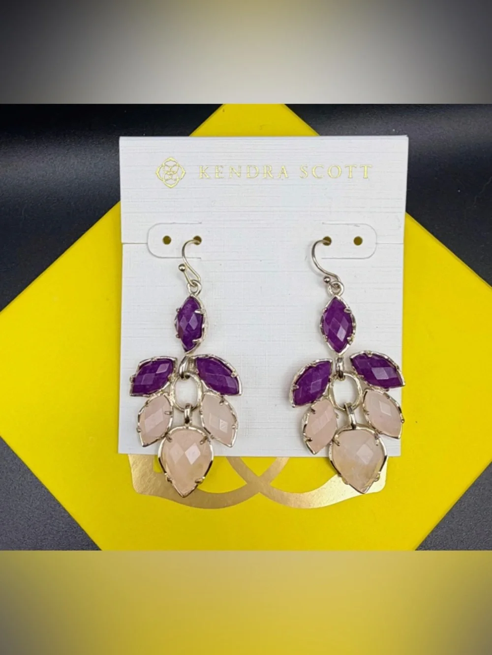 Kendra Scott Jeanine Earrings Purple Pink Statement RETIRED Rare Bridal Spring - Picture 5 of 6