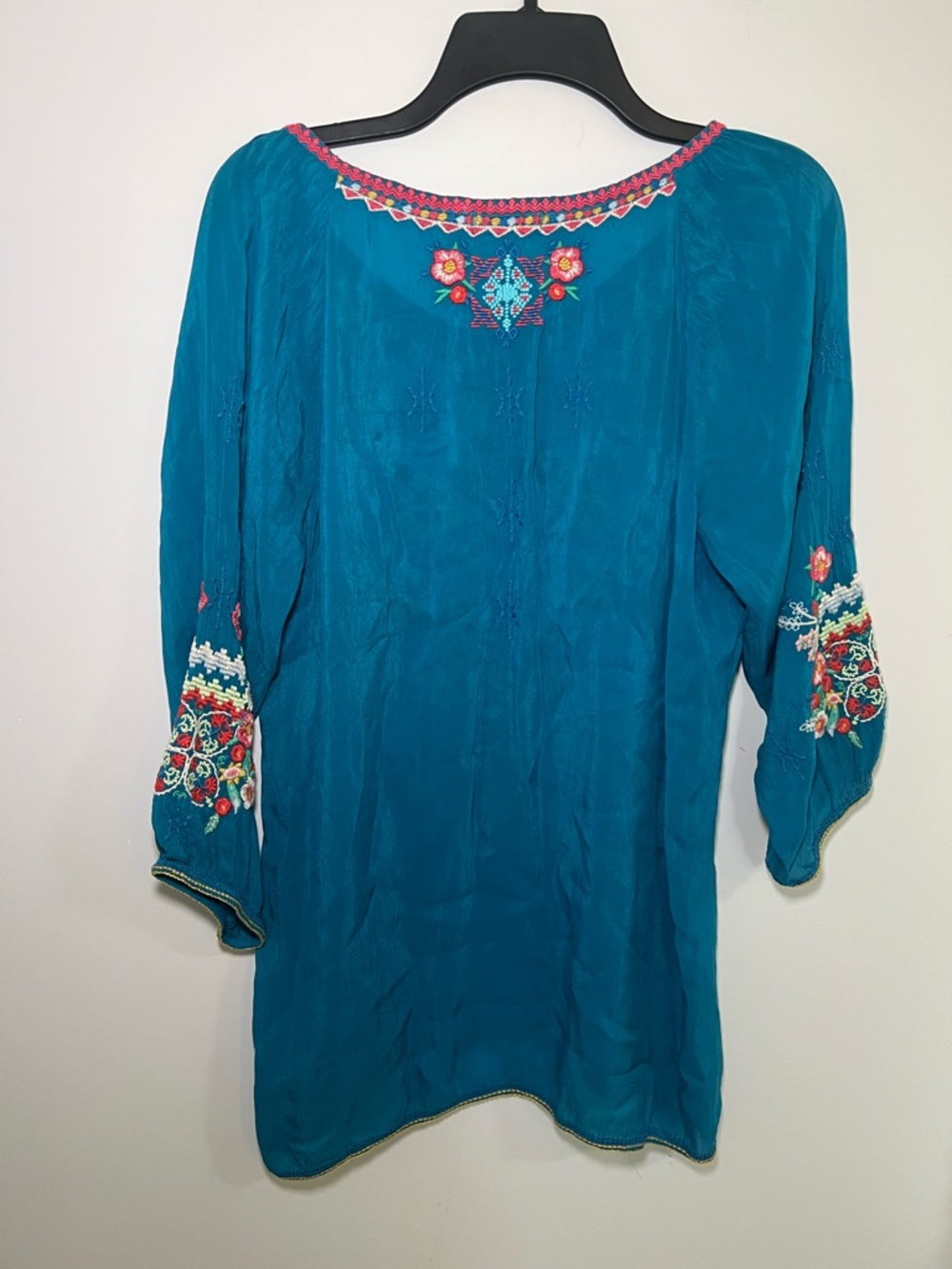 Johnny Was Turquoise Muna Embroidered Tunic Blouse Size XS - Picture 6 of 10