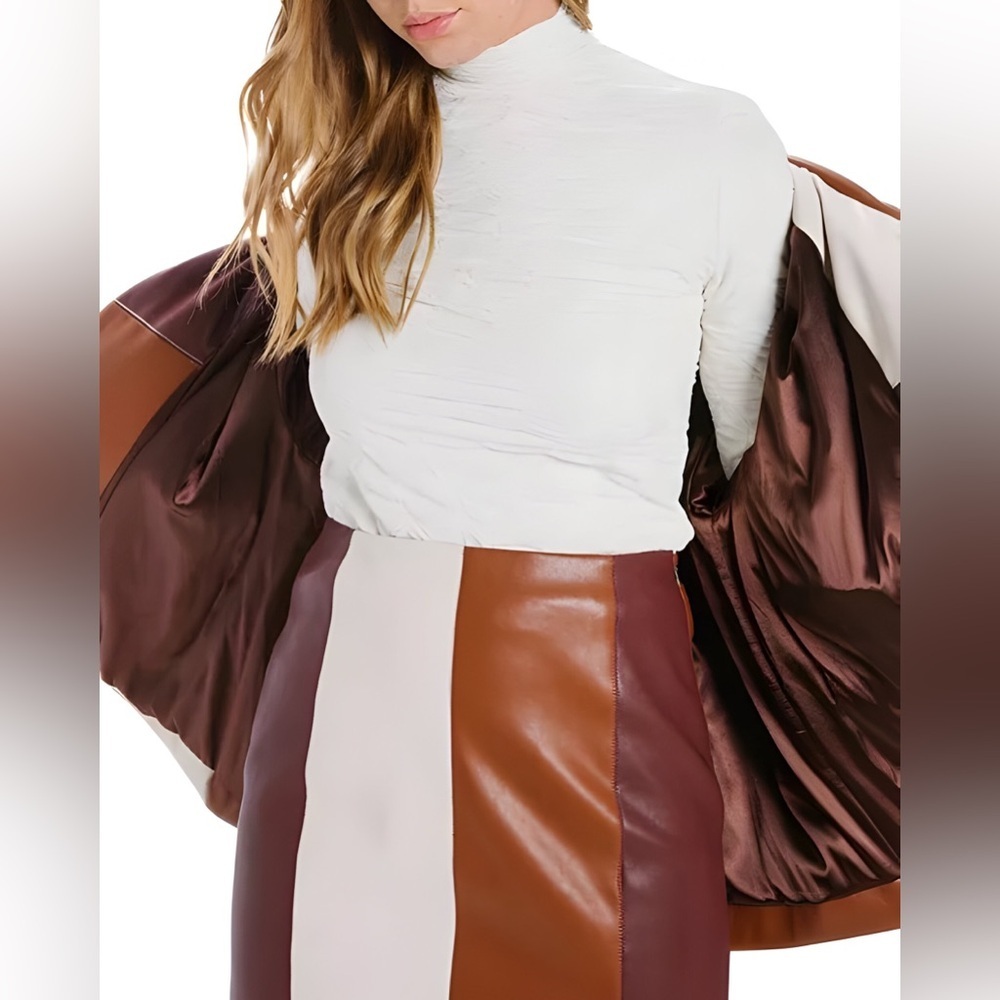 EN SAISON Striped Miniskirt Stitched Vegan Leather Colorblock | Size L - Picture 3 of 16