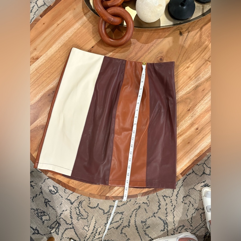EN SAISON Striped Miniskirt Stitched Vegan Leather Colorblock | Size L - Picture 9 of 16