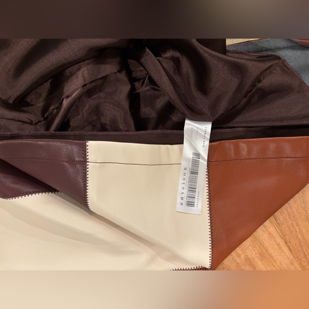 EN SAISON Striped Miniskirt Stitched Vegan Leather Colorblock | Size L - Picture 12 of 16