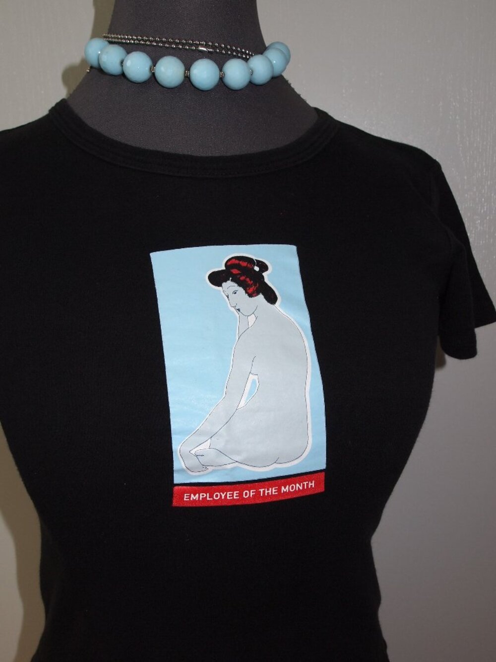 Retro Vintage Y2K Geisha Art Museum Black Crewneck Baby Tee Shirt XXS