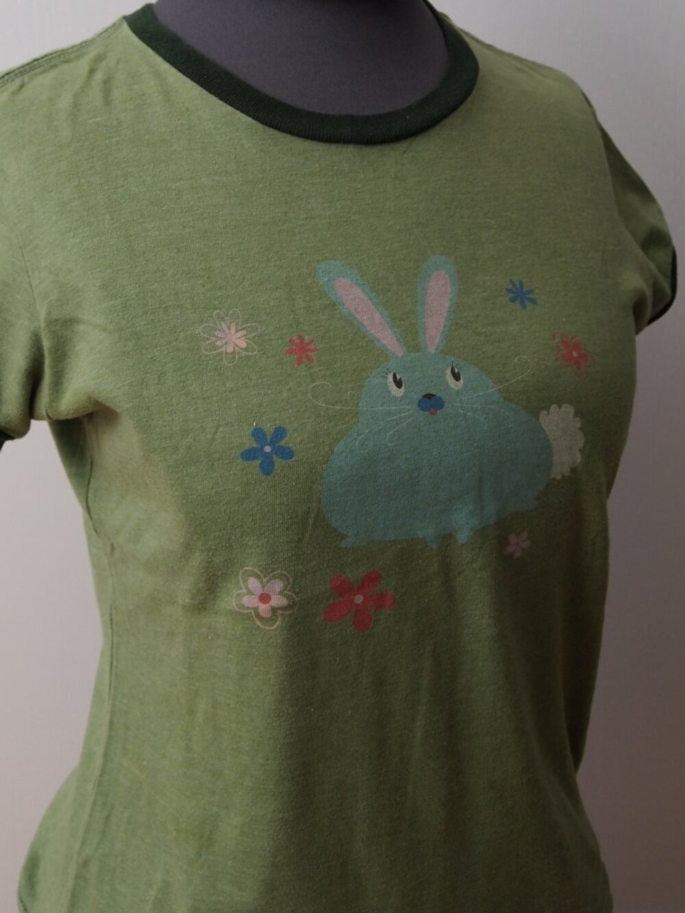 Vintage Cottontail Bunny Baby Tee Shirt Top Mossy Green Coquette Y2K Retro