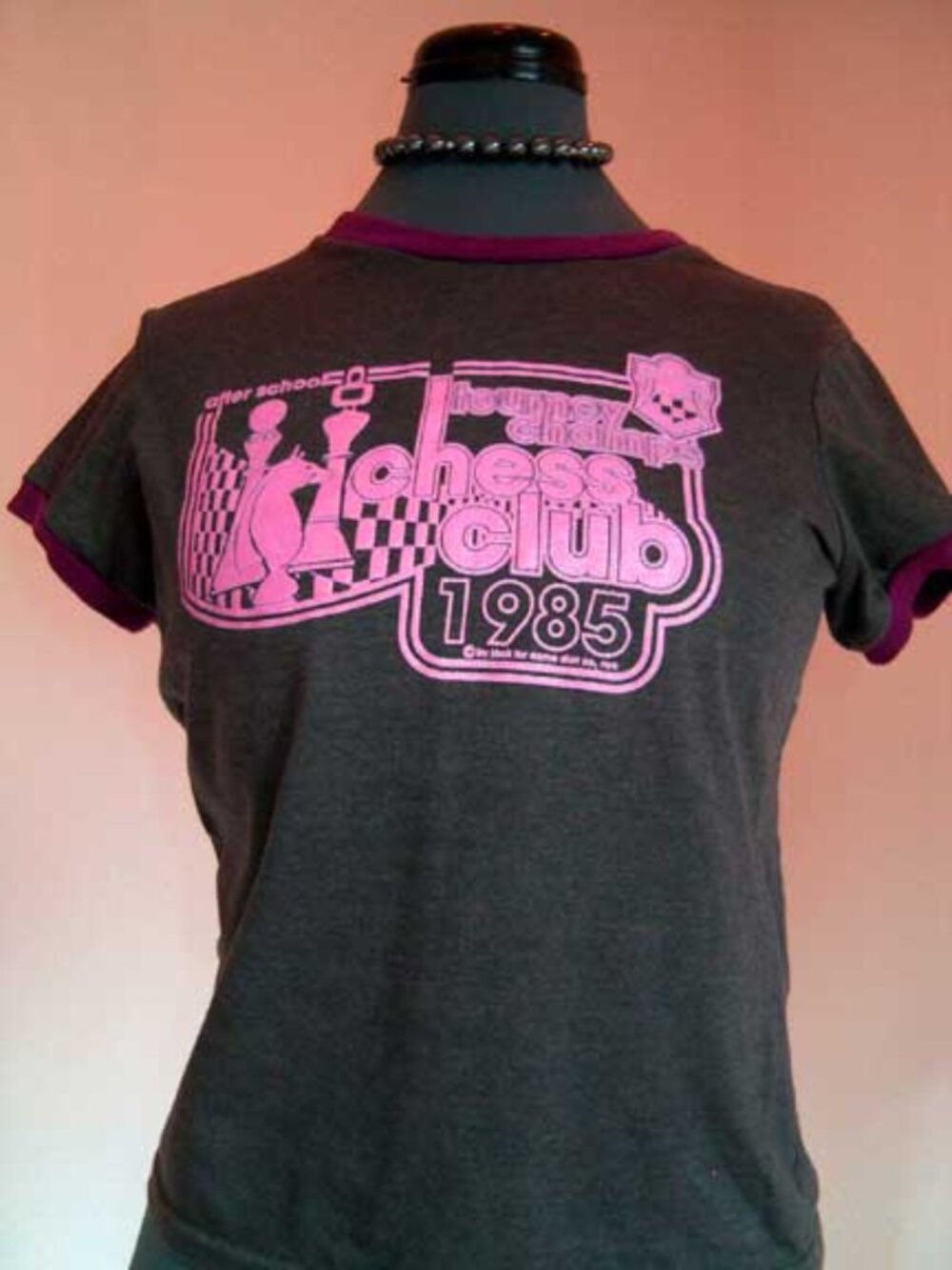 Vintage Distressed Ringer Baby Tee Pink Glitter Puff Coquette Graphic Sz M - Picture 3 of 10