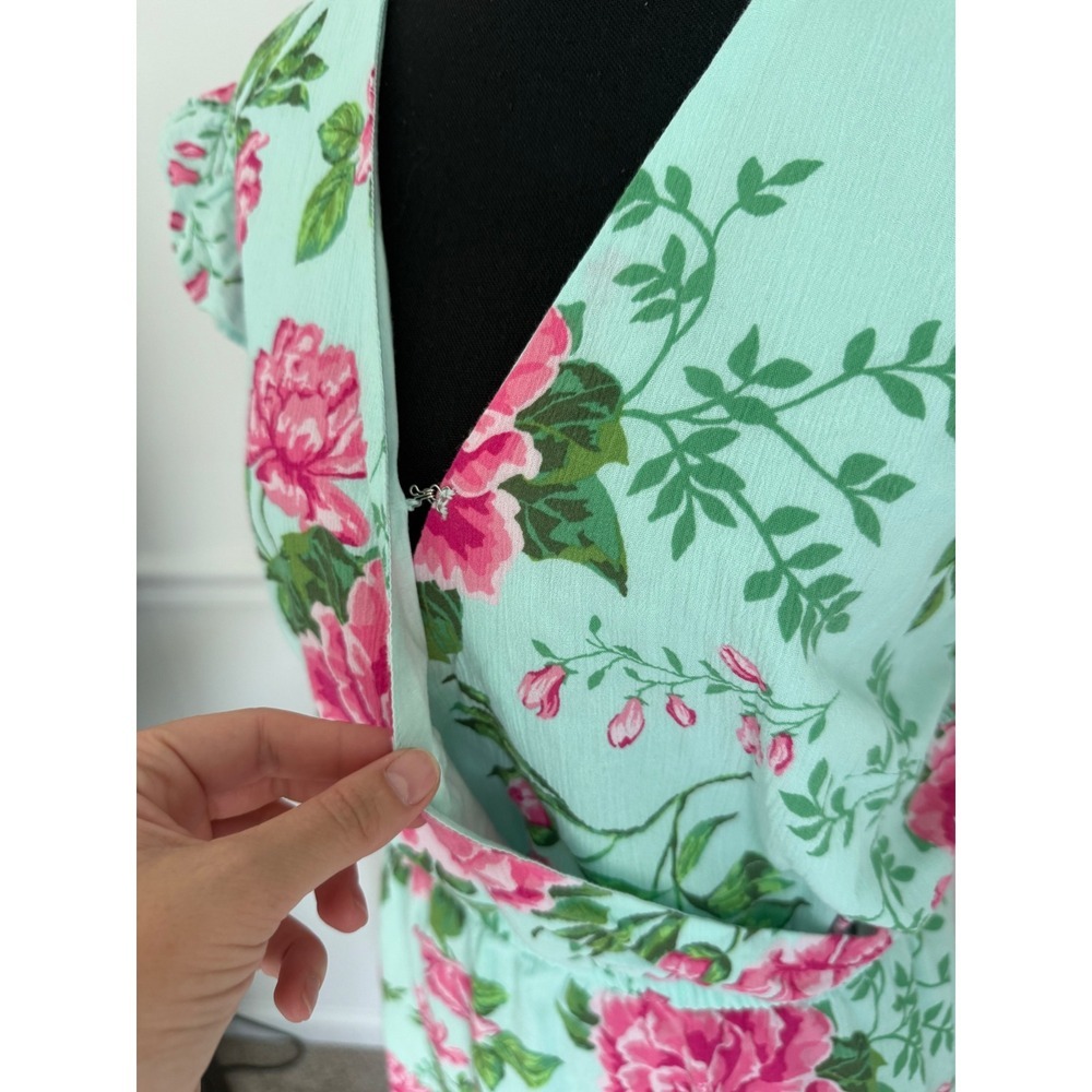 Gymboree Floral Print mini Dress Ruffle Sleeve green pink boho chic women XL - Picture 8 of 8