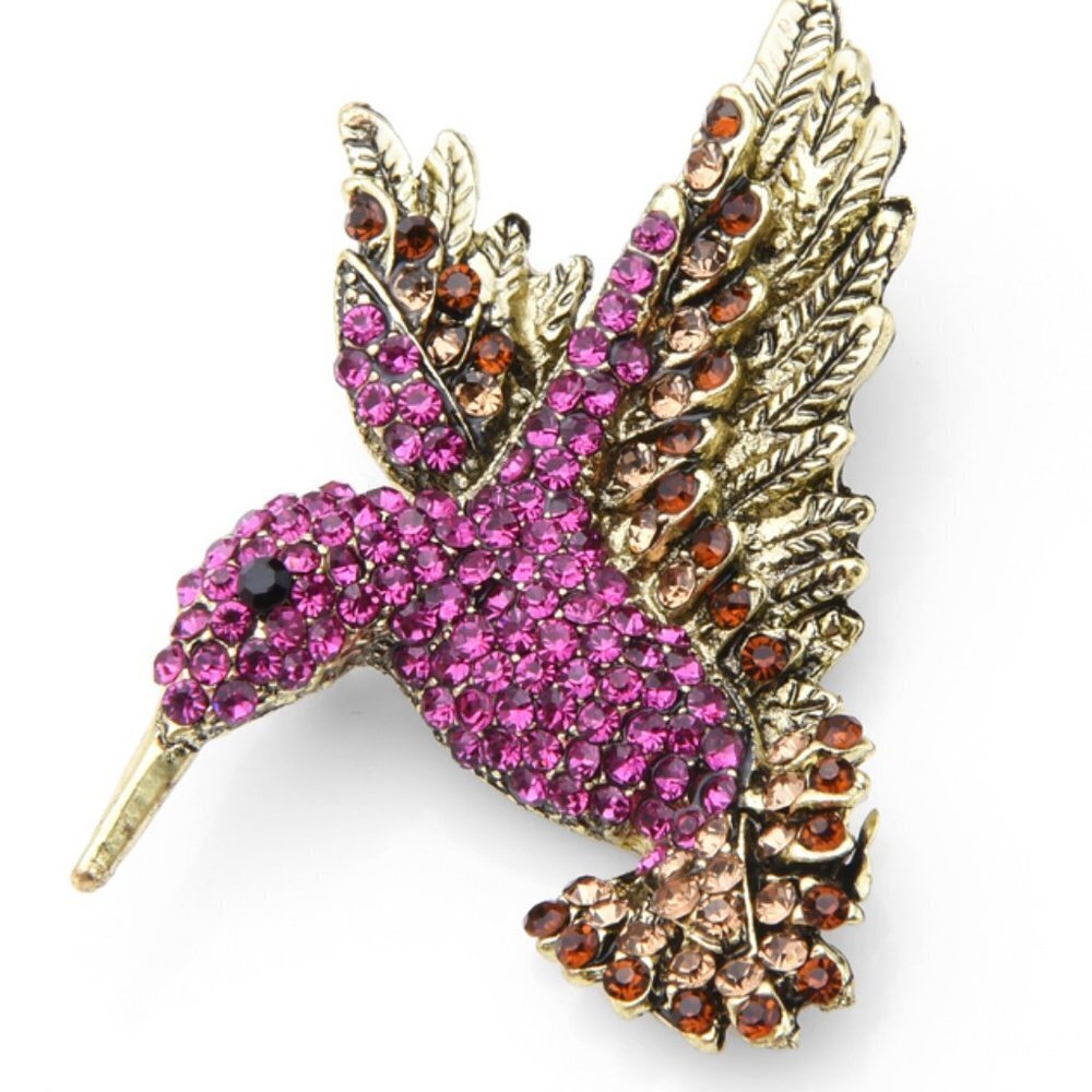 Pink Rhinestone Hummingbird Brooch